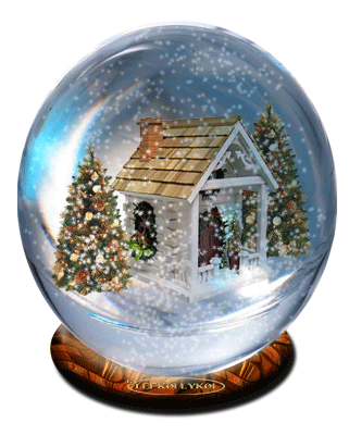 Grote animatie van een sneeuwglobe - Sneeuwglobe met een klein huisje met twee kerstbomen