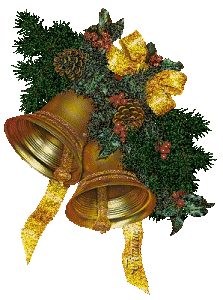 Middelgrote kerstmis animatie van een kerstklok - Goudkleurige kerstklokken met een goudkleurige strik en kerstgroen