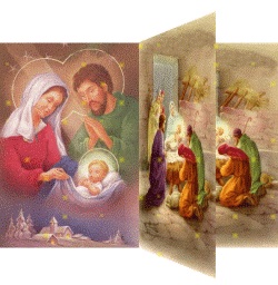 Middelgrote animatie van een kerststal - Prentenboek met Jozef en Maria en het kerstkind in de kribbe