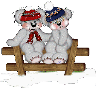 Middelgrote animatie van een kerstdier - Twee grijze beren zitten op een hek in de sneeuw
