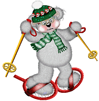 Grote kerstanimatie van een kerstdier - Grijze beer met skistokken
