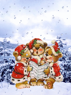 Middelgrote animatie van sneeuw - Drie beren staan te zingen terwijl het sneeuwt