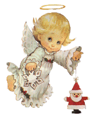 Kleine kerstanimatie van een kerstengel - Engeltje met een sneeuwvlok en een Kerstman in haar hand