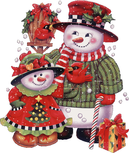Grote animatie van een sneeuwpop - Twee sneeuwmannen met een kerstcadeau