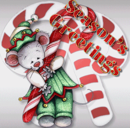 Grote kerstanimatie van een kerstdier - Seasons Greetings meteen muis met candy canes