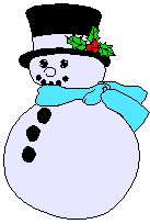 Kleine animatie van een sneeuwpop - Lachende sneeuwpop met blauwe sjaal en zwarte hoed