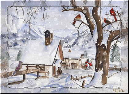 Grote kerstanimatie van een kersthuis - Huisjes in de sneeuw