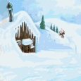 Mini animatie van sneeuw - Er komt een slee langs het huis glijden