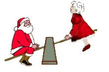 Kleine kerstanimatie van een kerstman - De Kerstman en zijn vrouw zitten op een wipwap