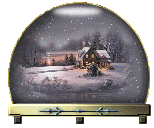Middelgrote animatie van een sneeuwglobe - Sneeuwwereld met een huis in de sneeuw aan een klein meertje