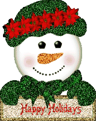 Kleine animatie van een sneeuwpop - Happy Holidays met een sneeuwpop met groene muts met rode kerststerren