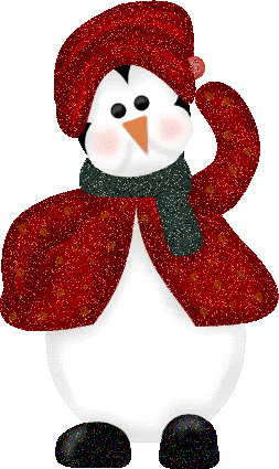 Grote animatie van een sneeuwpop - Pinguïn met rode muts en zwarte sjaal en glitter