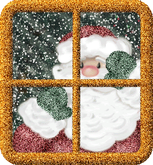 Middelgrote kerstanimatie van een kerstman - De Kerstman kijkt door het raam met glitter
