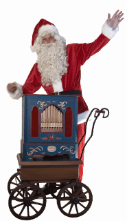 Middelgrote kerstanimatie van een kerstman - De kerstman zwaait en draait aan het draaiorgel