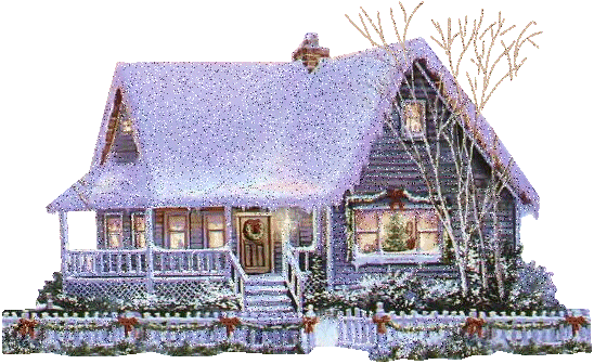 Grote kerstanimatie van een kersthuis - Besneeuwd huis met glitter