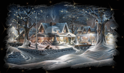 Middelgrote kerstanimatie van een kerstboom - Huizen in sneeuwlandschap