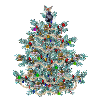 Grote kerstanimatie van een kerstboom - Blauwspar met gekleurde kerstverlichting