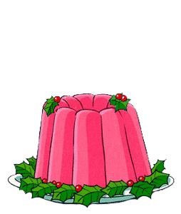 Middelgrote animatie van een kerstdier - Muis in roze tulband pudding met hulstbladeren en rode bessen