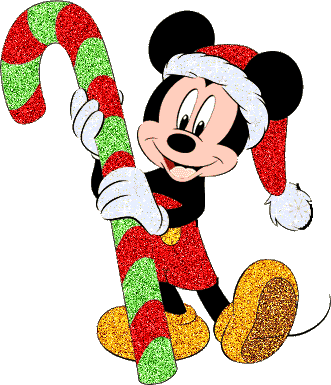 Grote kerstanimatie van Disney - Muis met grote candy cane in glitter
