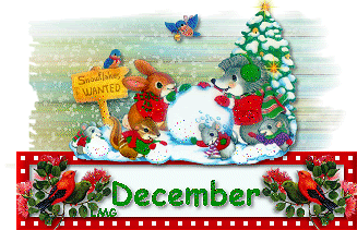 Middelgrote animatie van een kerstdier - December met vogels en een egel en een konijn die een sneeuwpop maken