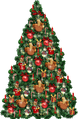 Grote kerstanimatie van een kerstboom - Rijk versierde kerstboom met rode kerstballen en witte sterretjes