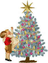 Kleine kerstanimatie van een kerstboom - Twee kinderen naast een versierde kerstboom die een grote ster als piek heeft