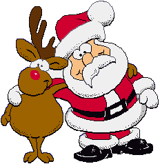 Middelgrote animatie van een rendier - De Kerstman omarmt Rudolf zijn trouwe rendier