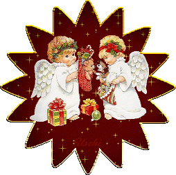 Middelgrote animatie van een kerstengel - Ster met twee engelen die elkaar kerstcadeaus geven