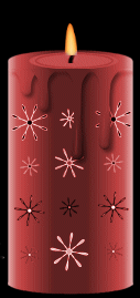 Kleine kerstanimatie van een kerstkaars - Brandende rode kaars met daarop sneeuwkristallen
