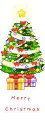 Kleine kerstanimatie van een kerstboom - Merry Christmas met een kerstboom met slingers en rode strikken en een schitterende ster
