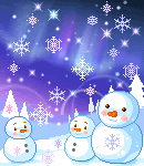 Mini animatie van een sneeuwpop - Drie sneeuwpoppen staan in de sneeuw