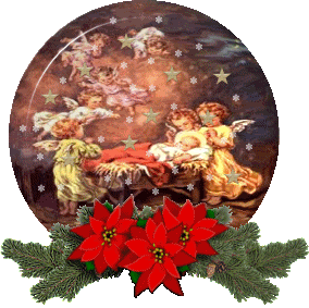 Middelgrote animatie van een kerststal - Globe met engeltjes rondom de kribbe waarin Jezus geboren is