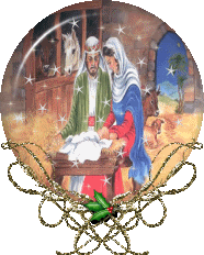 Kleine animatie van een sneeuwglobe - Globe met Jozef en Maria met het kindje Jezus in de kribbe die in de stal bij de dieren staat