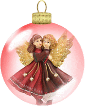 Kleine kerstanimatie van een kerstbal - Roze kerstbal met daarop twee engelen