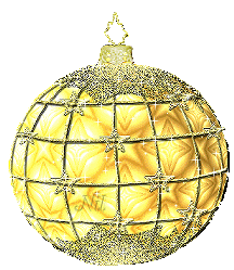 Middelgrote kerstmis animatie van een kerstbal - Gele kerstbal met sterren en glitter
