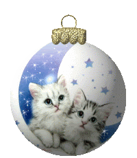 Kleine kerstanimatie van een kerstbal - Blauw witte kerstbal met twee katjes en witte sterretjes