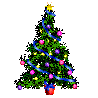Kleine kerstanimatie van een kerstboom - Kerstboom met blauwe slingers en gekleurde kerstverlichting