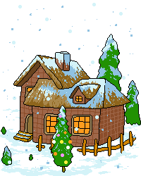 Kleine animatie van een kersthuis - Huisje in de sneeuw met een kerstboom