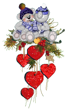 Middelgrote animatie van een kerstdier - Twee beren boven het kerstgroen met daaronder vijf rode harten