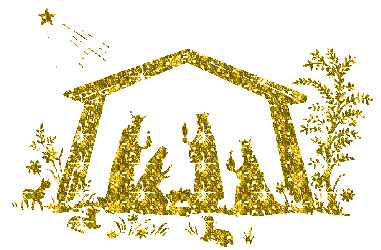 Middelgrote animatie van een kerststal - Goudkleurige kerststal in glitter