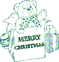 Kleine animatie van een kerstwens - Merry Christmas met een beer en een kerstcadeau