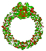 Mini animatie van een kerstkrans - Groen met rode kerstkrans met witte sterretjes