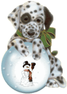 Middelgrote animatie van een sneeuwpop - Sneeuwglobe met een sneeuwpop dat vastgehouden wordt door een puppy
