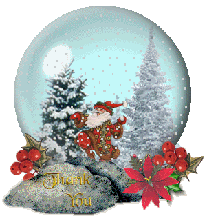 Middelgrote animatie van een sneeuwglobe - Sneeuwglobe met de Kerstman tussen twee sparren