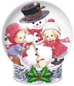Kleine animatie van een sneeuwglobe - Sneeuwglobe met twee kinderen en een sneeuwpop