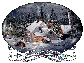Middelgrote animatie van een sneeuwglobe - Globe met een huis en een kerk in de sneeuw