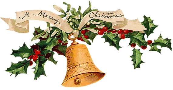 Grote kerstanimatie van een kerstklok - A Merry Christmas met een luidende kerstklok en hulstbladeren met rode bessen