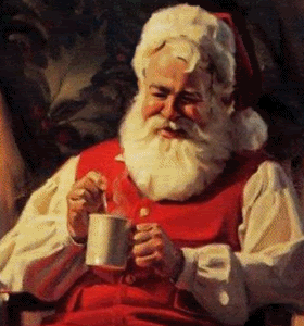 Middelgrote kerstanimatie van een kerstman - De Kerstman roert in en kop koffie