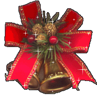 Kleine kerstanimatie van een kerstklok - Twee kerstklokken met een grote rode strik en witte sterretjes