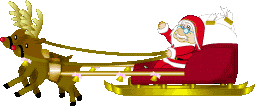 Kleine animatie van een rendier - Santa Claus zit in zijn arrenslee die door twee rendieren wordt getrokken